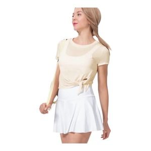 NWT Halara Top MEDIUM Babys Breath Sheer Asymmetrical Slit Casual Relaxed Modern